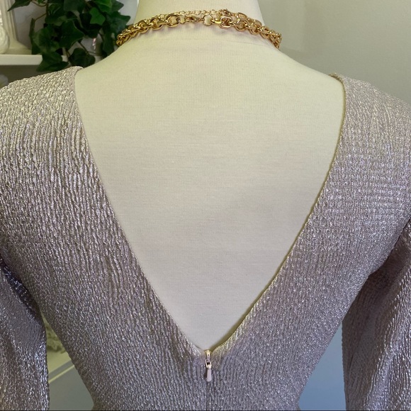 BHLDN Anthro Diedra Rose Gold Metallic Wrap Front Gown Floor Length Dress - Picture 10 of 16